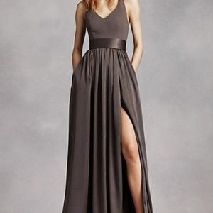 Vera Wang V Neck Halter Gown with Sash